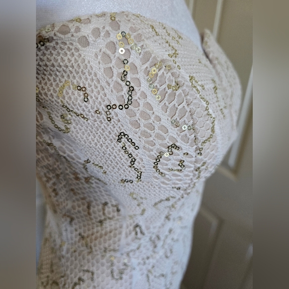 Strapless Sequin Lace Gown M Nude Maxi Formal Dress NWT - Picture 4 of 8